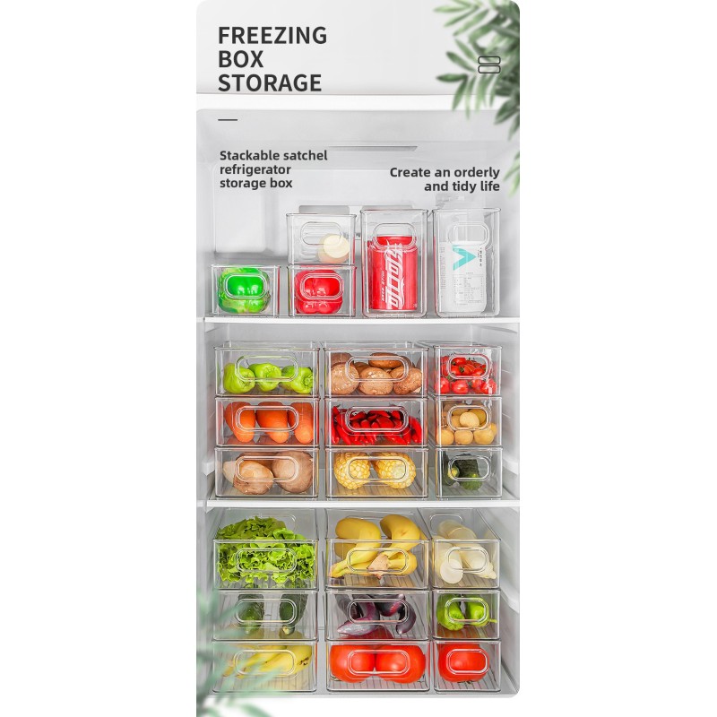 Hot Selling Modern Design Plastic Kitchen Drawer Refrigerator Organizer Food Storage Container with Handle