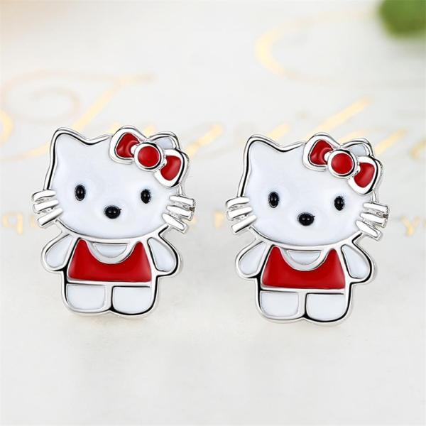 Китти Чайлдренс серебряные серьги Красный Белый Черный Эмалированные ювелирные изделия В 925 серебра