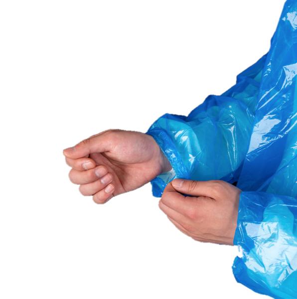 Disposable Adult Use PE Raincoat With Long Sleeves And Hood For Rainy Day
