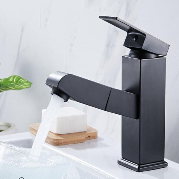 SUS304 Pull Out Single Handle Basin Mixer Single Hole In Matte Black