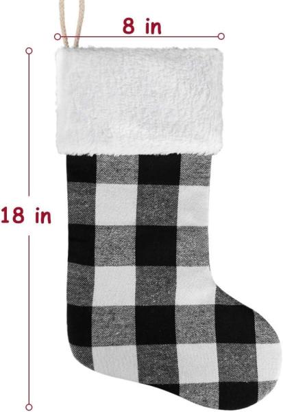 Chirstmas Stockings 4 Pack 18 Inch, Large Buffalo Plaid Xmas Stockings with Faux Fur Cuff