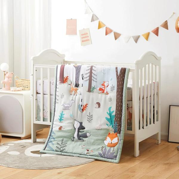 3 Piece Soft Crib Bedding Set Baby Crib Sets With Cartoon Style