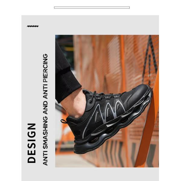 Breathable Microfiber Leather Mesh Safety Shoes With Kevlar Anti-stab Steel Toe And EVA Sole In Black