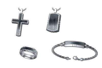 Fashion Chain Bracelet Ring Stainless Steel Cross Pendant Necklace Jewelry Gift Set