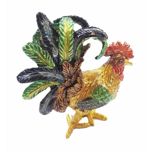 Pretty Cock metal jewelry box Rooster enamel treasure trinket box