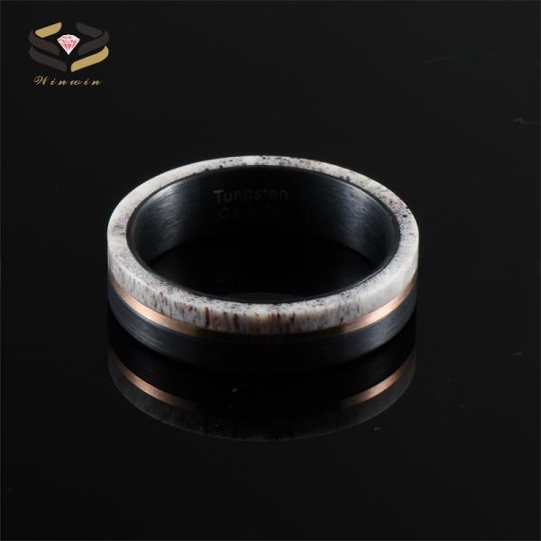 Occasions Christmas/ Year/Father's Day Men's Customized Handmade Black Tungsten Inlay Deer Horn Antler Wedding Band Ring
