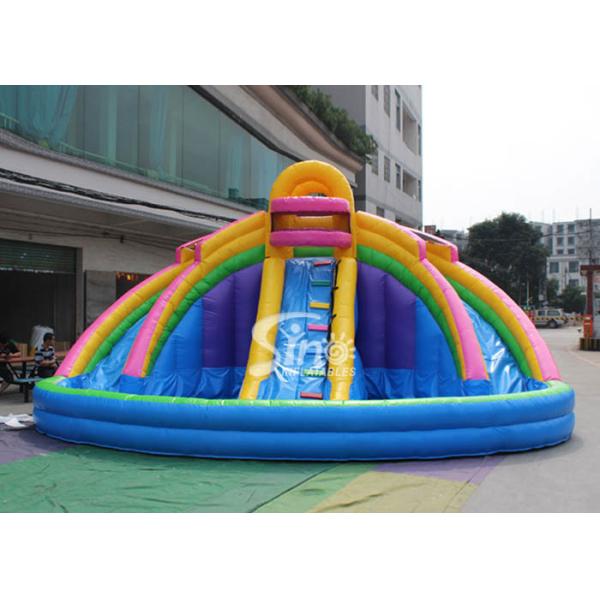 Backyard Rainbow Commercial Inflatable Water Slides with Pool , Double Lane