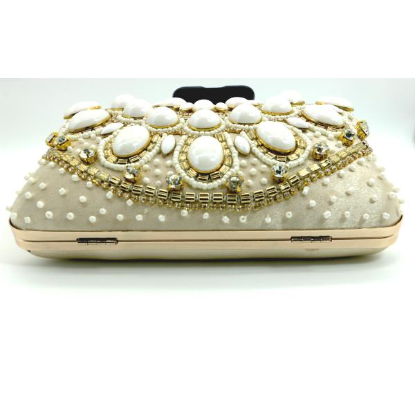 Diamond Beige Clutch Evening Bag , Women Evening Handbag Inlaid Pearl ODM