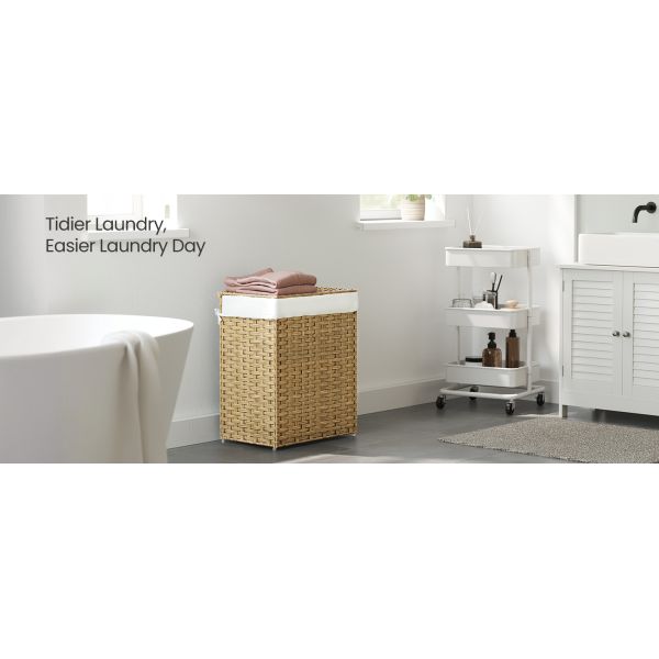 Laundry Hamper With Lid, 23.8 Gallon (90 L) Synthetic Rattan Clothes Laundry Basket With Lid And Handles, Foldable, Removable Liner, Goose Yellow