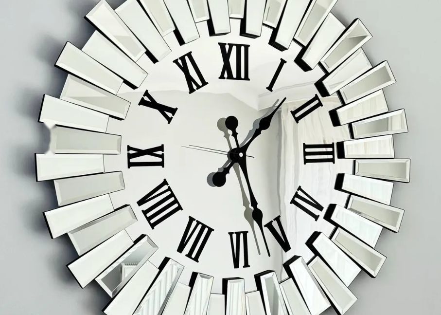 Silver Mirror Wall Clock with Silent Movement and Customizable Design for Elegant Homes