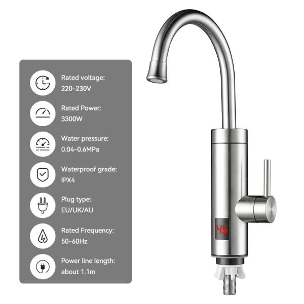 Kitchen Instant Electric Hot Water Faucet With LED Temperature Display 304 Stainless Steel