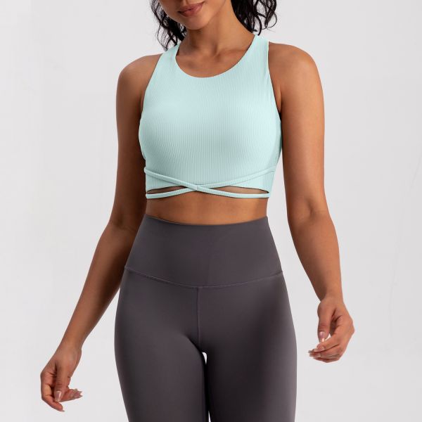 Ribbed Twist Front Sports Bra for Women in Hot Pink High Support Seamless Yoga Crop Top for Workout Running Fitness