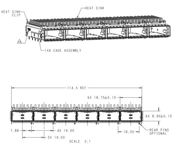 TE 2170707-1 QSFP28 1x6 Cage With Heat Sink 28 Gb/S EMI Springs