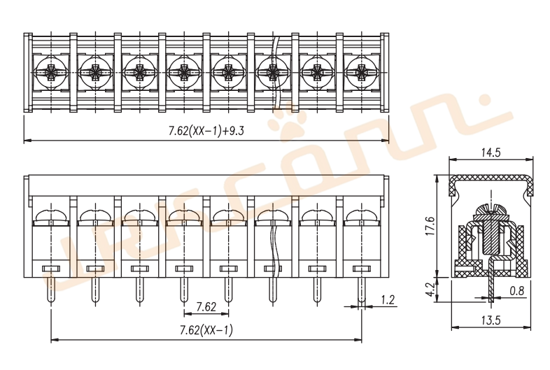 8.25mm Pitch  Barrier Strip Terminal Block With Cover and PA66 Housing