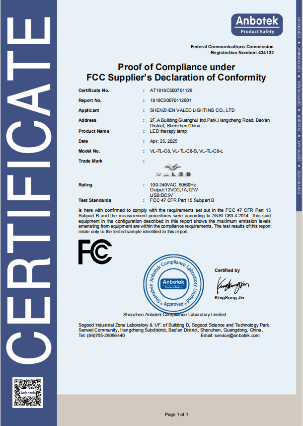 Shenzhen Valed Lighting Co., Ltd. Certifications