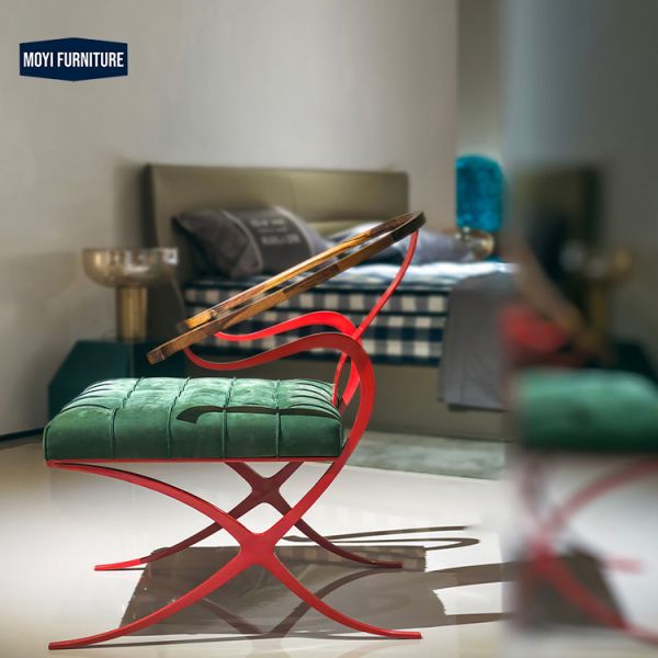 Leather Wood and Metal Modern Luxury Arm Chair Metal Frame Nubuck Upholstery Accent Lounge Chair for Hotel Living Room