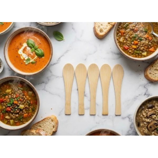 Premium 140mm Disposable Bamboo Utensils Bulk Soup Spoon Eco Friendly Cutlery