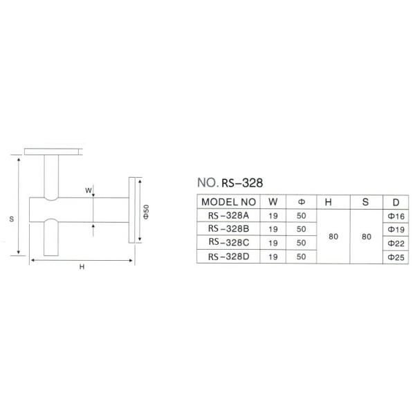 Handrail bracket rail to wall connector RS328, stainless steel 304, finishing satin, mirror