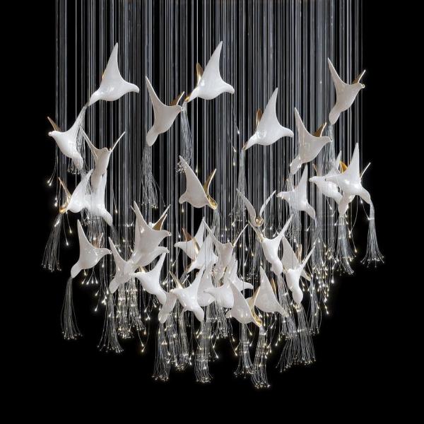 Glass Birds And Flowers Chandelier Modern Aesthetic Hotel Design Light Furniture