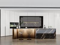 Armário de cozinha moderno de luxo com ilha de ouro metálico curvo multifuncional