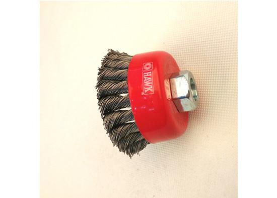 steel wire cup brush, knotted with M10 by 1.25  threaded Arbor,3 Inch by 0.014 inch