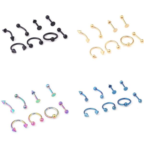 16G Titanium Anodized Stainless Steel Body Jewelry Helix Piercing Ear Eyebrow Nose Lip Captive Rings Freeshipping