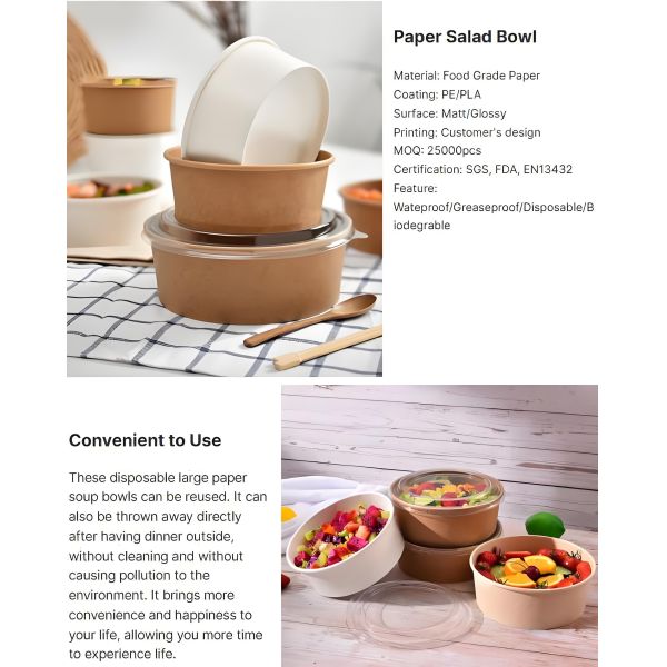 Round Thick Disposable Paper Food Containers For Food WaterProof