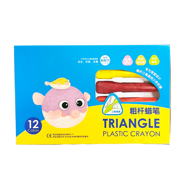 Wholesale 12PCS Colorful Jumbo Non Toxic Silky Triangle Kids Drawing Kit Plastic Crayon