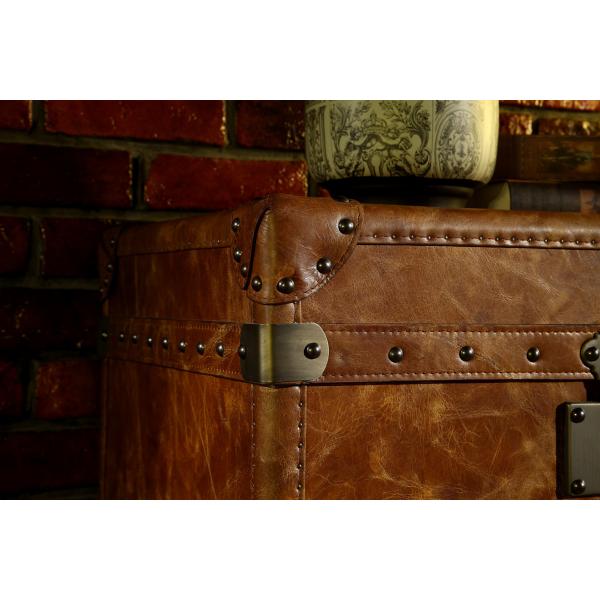 Tan Brown Vintage Storage Trunks , Decorative Trunk Chest Top Grain Genuine Leather