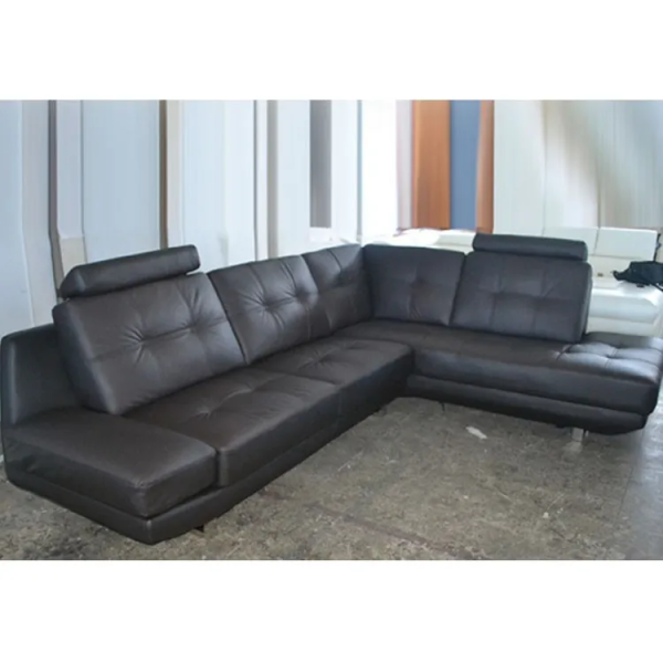 Black White Tanning Brown Leather Sectional Couch Lounger Seating Soft Cushions