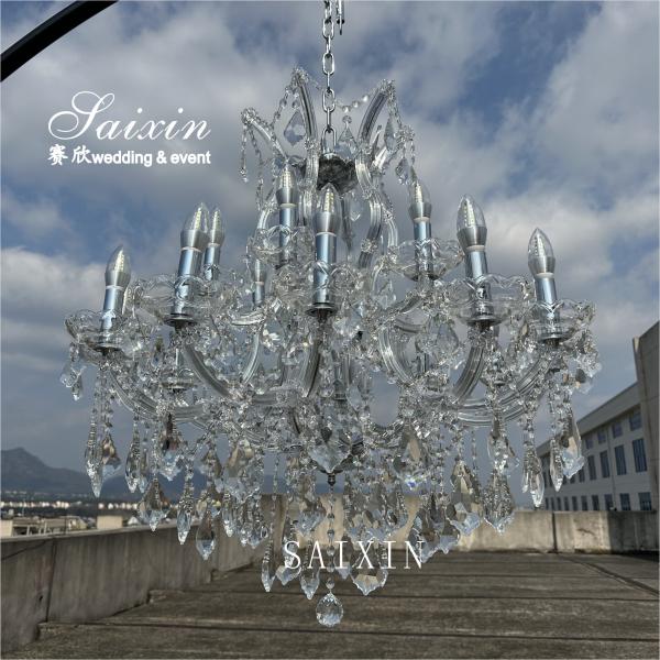 Hot sale 3 meter tall metal stand with 18 heads shiny crystal chandeliers