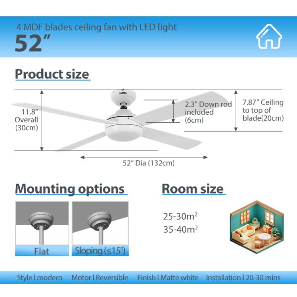 Modern Design Home Office LED Ventilador de teto com lâminas de MDF e luz de controle remoto ODM