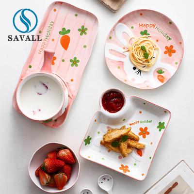 OEM ODM Pink 21pcs Childrens Ceramic Dinner Set Home Hotel Use