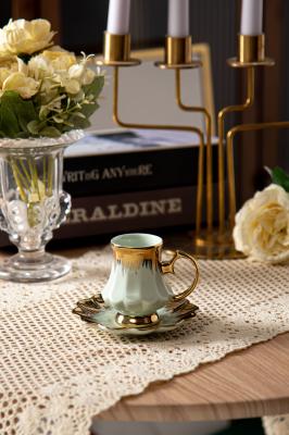90ml Volume Luxury Ceramic Cup Saucer Set Coffee And Tea 6 Pcs Retro Design Style