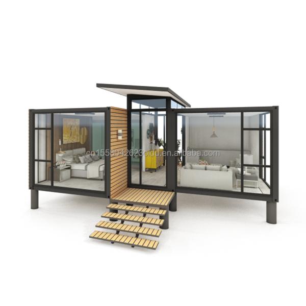 Diseño moderno Contenedor de jardín Estructura de acero Casa de madera Vivienda familiar Ventana de aleación de aluminio Ventanas