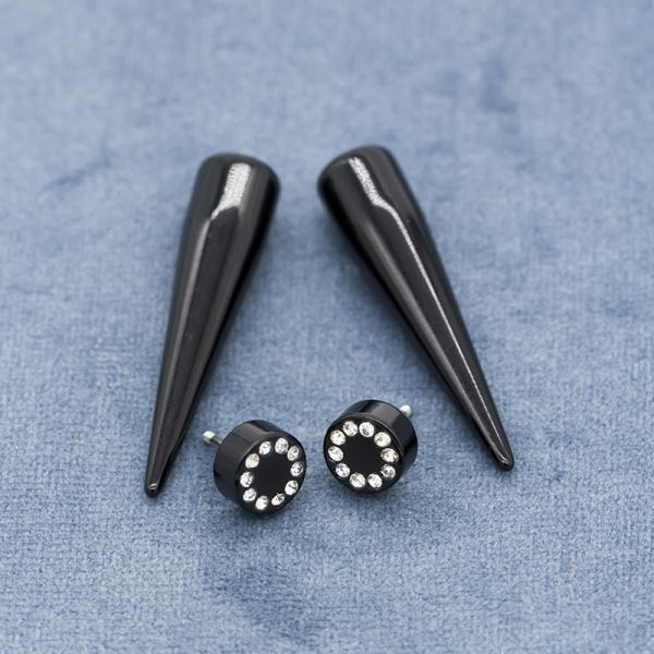 Circle Clear Gems Black Spiral Ear Tapers 18G 1mm Acrylic Faux