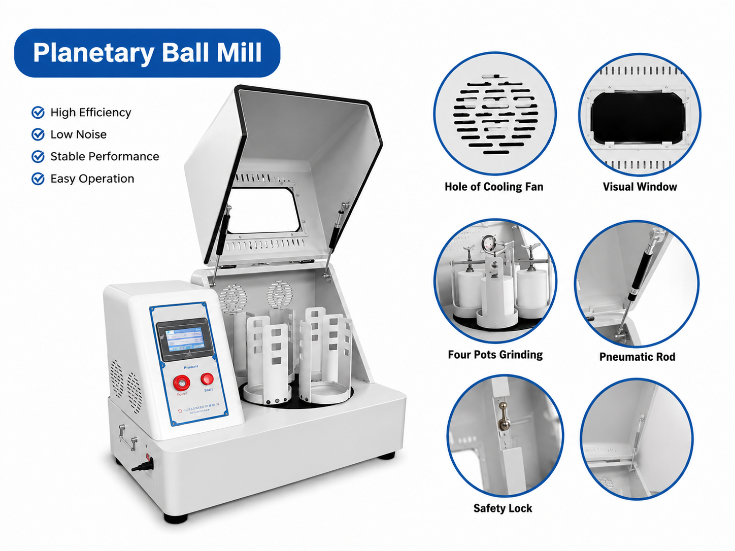 High-Accuracy Planetary Ball Mill with 4 Ceramic Jars for 0.1 Micron Fineness
