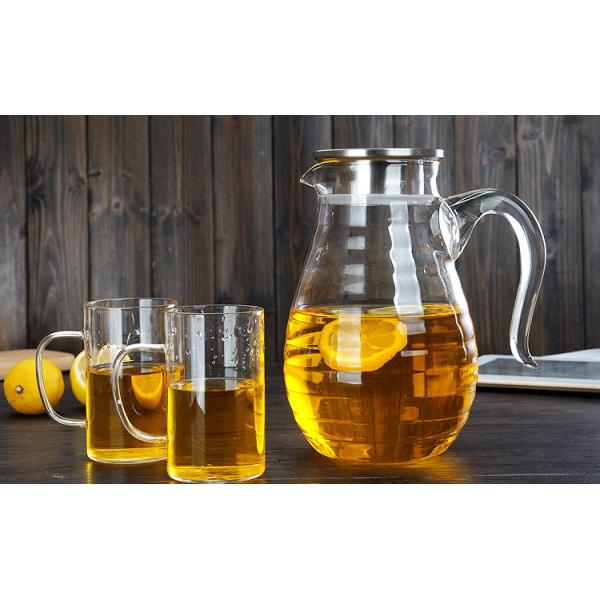 Handmade 1800ml Pyrex Juice Carafe With Lid , Handled Large Glass Pitcher