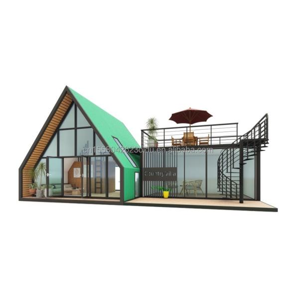 Maison de conteneurs préfabriqués élégante avec fenêtres en alliage d'aluminium dans un triangle en acier