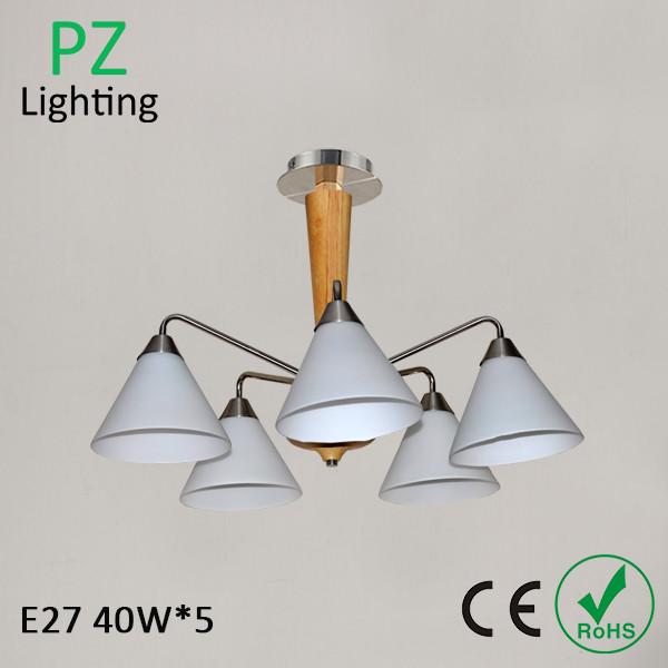 Household 3 arms mini wood pendant lamp glass shade chrome lighting CE/ROHS made in China