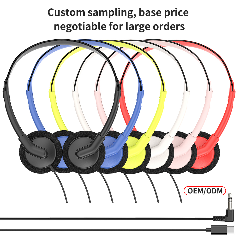JTY-0121 Wired Head Mounted Headphones 3.5mm/Type-C Plug Lightweight Headphones Comfortable Earcups Stereo Audio Headphones Suitable for Aviation/Train/Classroom/Office/Museum OEM/ODM Customization
