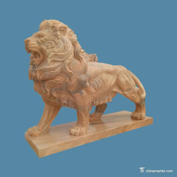 Solid Marble Stone Carving Sculpture Walking Lion Animal For Decoration