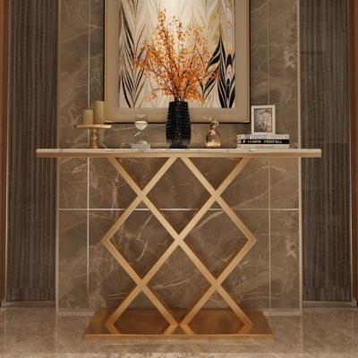 White Rectangular Stylish Tea Table Luxury Arrow Console In Gold 150X45X80