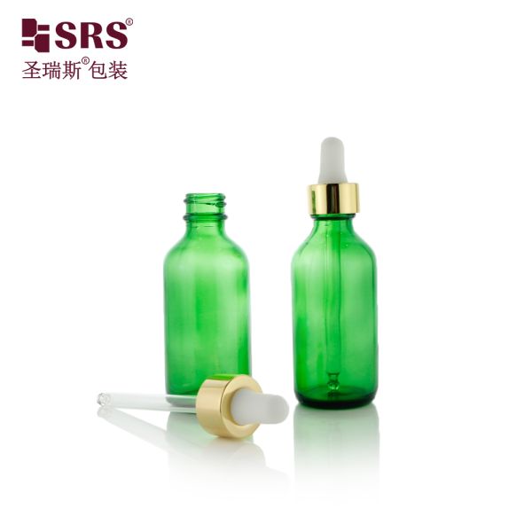 Luxury Collar 1oz 2oz Green Glass Dropper Bottle for Essential Oil