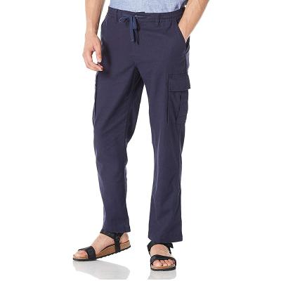 Washable Drawstring Closure Pants 44% Linen 56% Cotton Cropped Cargo Trousers Mens