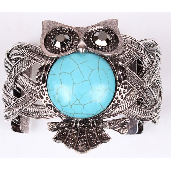 Classic retro ancient silver plated bracelet jewelry turquoise owl