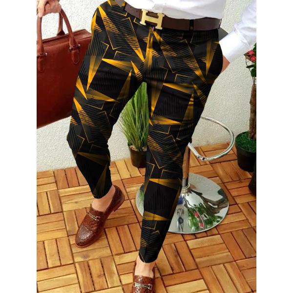 Light Wash Digital Print Polyester Trousers Multi-style Slim-fit Plaid for Casual Men