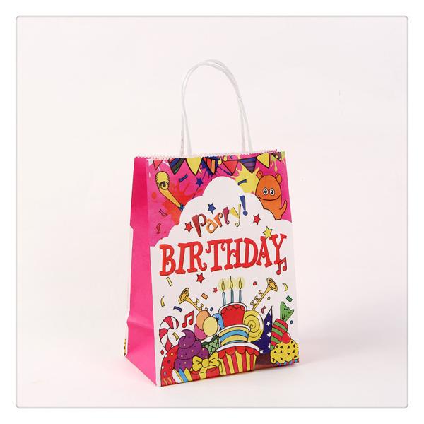 Customized Logo Brown Kraft Paper Tote Bag for Birthday Party Clothing Gift Packaging