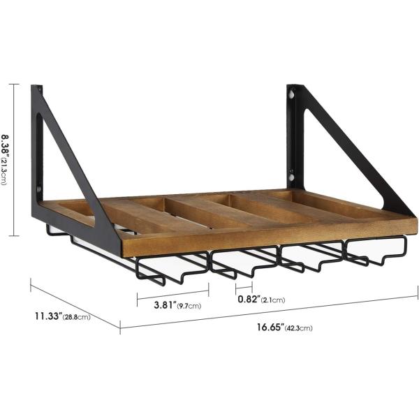 Non-folding Rack Rustic Wood Wall Mount Wine Rack with 4 Metal Wire Glass Holder Custom Design