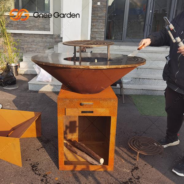 Charcoal Corten Steel Outdoor Cooking Grills Backyard Garden Decorative
